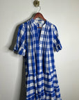 Anthropologie Whit Two 100% Cotton Tiered Blue Gingham Short Sleeve Midi Dress