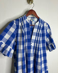 Anthropologie Whit Two 100% Cotton Tiered Blue Gingham Short Sleeve Midi Dress