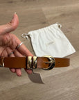 Nation LA Genuine Leather Joss Belt in Cognac Brown Gold Hardware