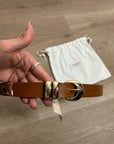 Nation LA Genuine Leather Joss Belt in Cognac Brown Gold Hardware