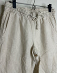 L.L. Bean 100% Linen Neutral Striped Pull on Straight Leg Drawstring Pant