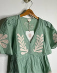 Ex Voto 100% Cotton Chloe Short Sleeve Blouse in Green