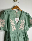 Ex Voto 100% Cotton Chloe Short Sleeve Blouse in Green