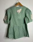 Ex Voto 100% Cotton Chloe Short Sleeve Blouse in Green