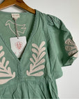 Ex Voto 100% Cotton Chloe Short Sleeve Blouse in Green