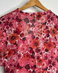 PAIGE 100% Silk Pink Floral Short Sleeve Flowy V- Neck Blouse Top