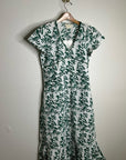Ex Voto 100% Cotton White Green Bird Block Printed Maxi Dress