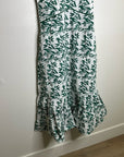 Ex Voto 100% Cotton White Green Bird Block Printed Maxi Dress