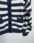 Nation LA 100% Cotton Chunky Knit Navy Striped Button Down Cardigan Sweater