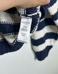 Nation LA 100% Cotton Chunky Knit Navy Striped Button Down Cardigan Sweater