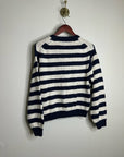 Nation LA 100% Cotton Chunky Knit Navy Striped Button Down Cardigan Sweater