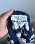 Nation LA 100% Cotton Chunky Knit Navy Striped Button Down Cardigan Sweater