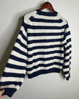 Nation LA 100% Cotton Chunky Knit Navy Striped Button Down Cardigan Sweater
