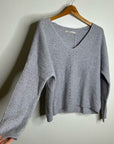 One Grey Day 100% Cashmere Textured Ribbed V - Neck Pullover Gray Sweater