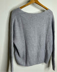 One Grey Day 100% Cashmere Textured Ribbed V - Neck Pullover Gray Sweater