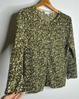 Garnet Hill 100% Merino Wool Green Brown Neutral Button Down Cardigan Sweater