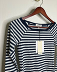 Nation LA 100% Pima Cotton Danika Scoop Neck Tee - Navy City Stripe