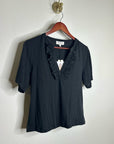 Nation LTD 100% Pima Cotton V - Neck Ruffle Blondie Short Sleeve Top