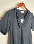 Nation LTD 100% Pima Cotton V - Neck Ruffle Blondie Short Sleeve Top