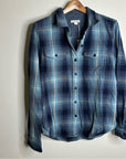 Outerknown 100% Organic Cotton Button Down Blanket Shirt Blue Plaid