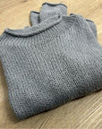 Eileen Fisher 100% Organic Cotton Thick Textured Knit Mock Neck Blue Sweater