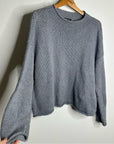 Eileen Fisher 100% Organic Cotton Thick Textured Knit Mock Neck Blue Sweater