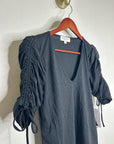 Nation LA 100% Pima Cotton Cinched Sleeve V - Neck Black Short Sleeve Top