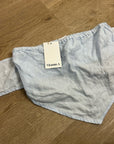 Vitamin A 100% Linen Baby Blue Cropped Tie Back Strapless Top