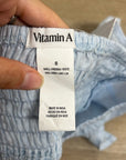 Vitamin A 100% Linen Baby Blue Cropped Tie Back Strapless Top