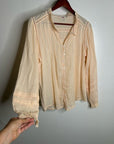 Faherty 100% Organic Cotton Peach Willa Button Down Long Sleeve Blouse Top