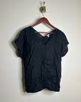 Garnet Hill 100% Linen Black V - Neck Short Sleeve Boxy Fit Blouse Top