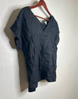 Garnet Hill 100% Linen Black V - Neck Short Sleeve Boxy Fit Blouse Top
