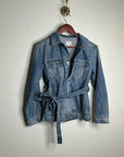 AG Denim 100% Cotton Tie Belt Button Down Jean Jacket Oversized