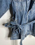 AG Denim 100% Cotton Tie Belt Button Down Jean Jacket Oversized