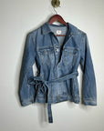AG Denim 100% Cotton Tie Belt Button Down Jean Jacket Oversized