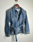 AG Denim 100% Cotton Tie Belt Button Down Jean Jacket Oversized