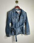 AG Denim 100% Cotton Tie Belt Button Down Jean Jacket Oversized
