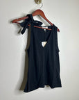 Nation LA 100% Cotton Jersey Daniella Black Tie Up V- Neck Tank Top