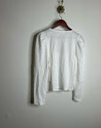 Nation LA 100% Cotton Scoop Neck Puff Sleeve White Gold Button Top