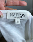 Nation LA 100% Cotton Scoop Neck Puff Sleeve White Gold Button Top