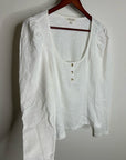 Nation LA 100% Cotton Scoop Neck Puff Sleeve White Gold Button Top