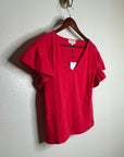 Nation LA 100% Cotton Emmy Flutter Sleeve Short Sleeve T- Shirt in Red