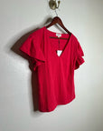Nation LA 100% Cotton Emmy Flutter Sleeve Short Sleeve T- Shirt in Red