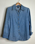 BR Cotton Hemp Denim Chambray Long Sleeve Button Down Top