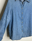 BR Cotton Hemp Denim Chambray Long Sleeve Button Down Top