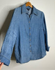 BR Cotton Hemp Denim Chambray Long Sleeve Button Down Top