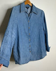 BR Cotton Hemp Denim Chambray Long Sleeve Button Down Top