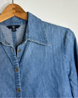 BR Cotton Hemp Denim Chambray Long Sleeve Button Down Top