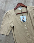 Nation LA 100% Cotton Jen Gold Button Down Puff Sleeve Top in Toffee