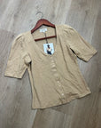 Nation LA 100% Cotton Jen Gold Button Down Puff Sleeve Top in Toffee